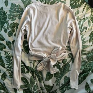 forever 21 long sleeve cross-front and back tie multi-way shirt